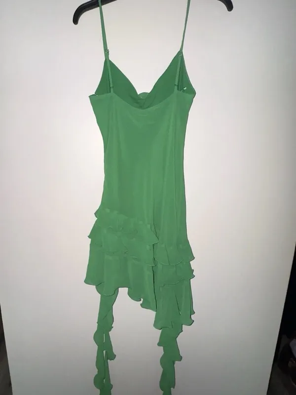 Gianni Bini Emerald Green Asymmetrical Ruffle Slip Dress - Image 4