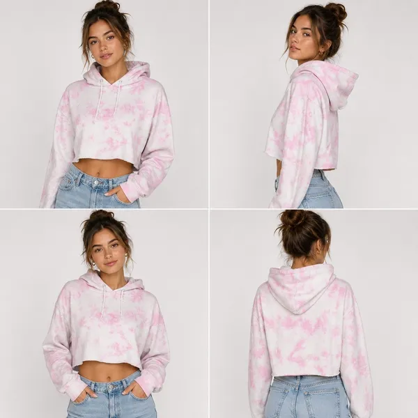 Artist Union Hoodie Womens Small Pink Tie Dye Cropped Raw Hem Long Sleeve - Image 2