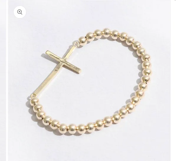 Cross Beaded Gold Tone Bracelet - Image 4