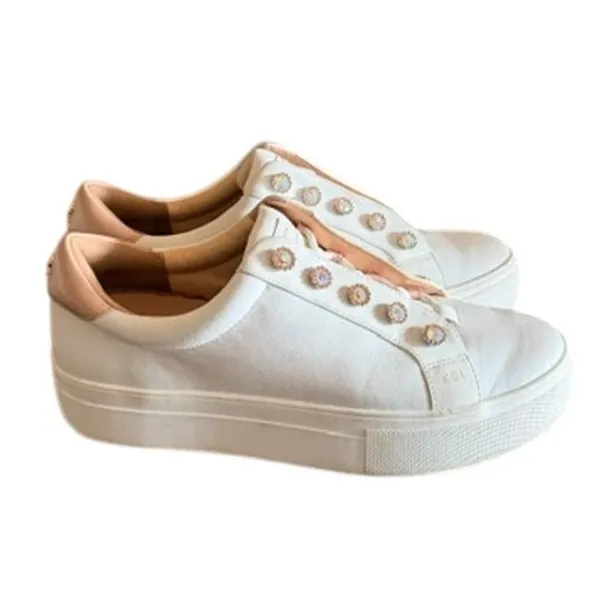 Kurt Geiger London Crystal Embellished Slip-On Sneakers White Blush Pink EU 38.5 - Image 7