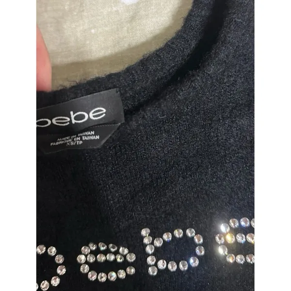 Bebe fuzzy black rhinestone tank top - Image 2
