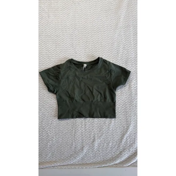 OFFLINE by Aerie Womens Seamless Short Sleeve Crop Top Olive Green Small - Image 2