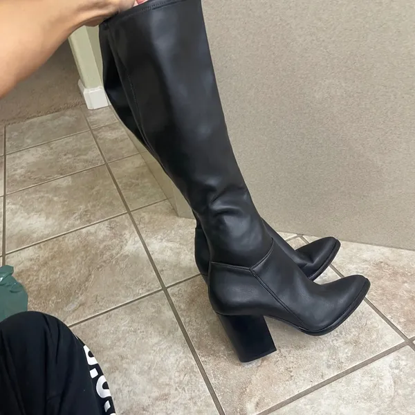 Marc Fisher mlanata LTD Black FAUX Leather Pointed Toe Block Heel Knee Boots 9M - Image 4