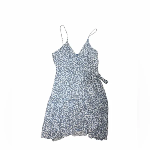 Altar’d State Blue Floral Wrap Dress Size M Spaghetti Strap Ruffle Hem - Image 2