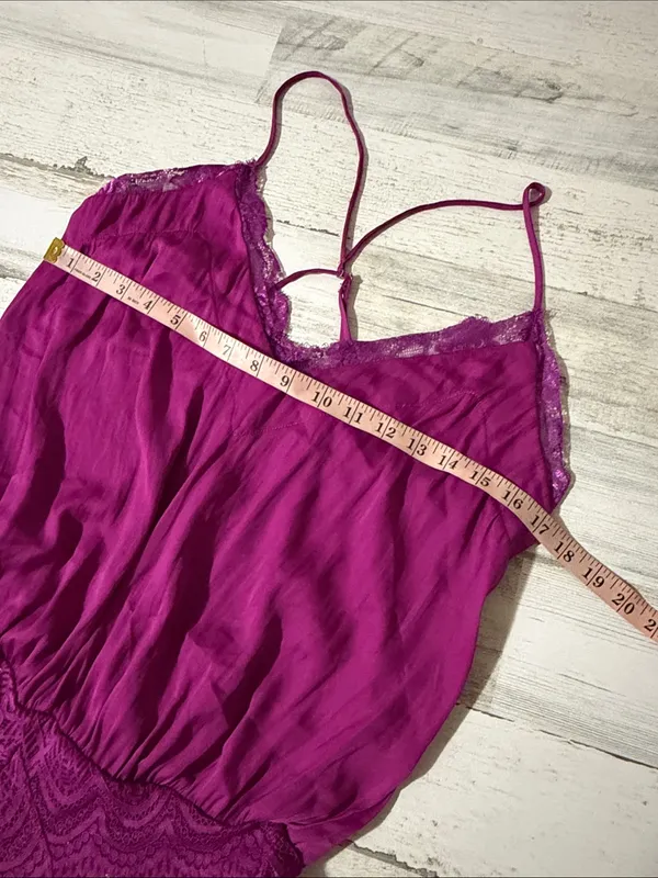Free People Magenta Lace-Trim Satin-Look Bodysuit Size M - Image 6