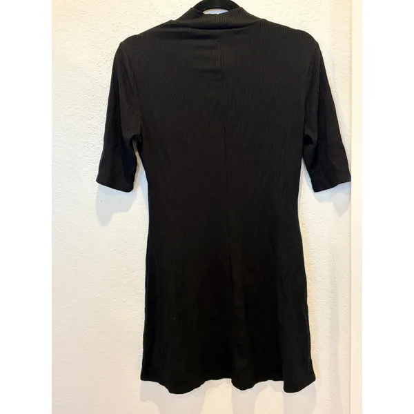 Reformation Jeans Black Ribbed Mock Neck Mini Dress XL Short Sleeve Bodycon - Image 5