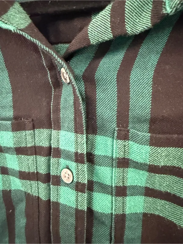 Banana Republic Green M Black Plaid Button-Front Shirt preppy fall cute style - Image 4