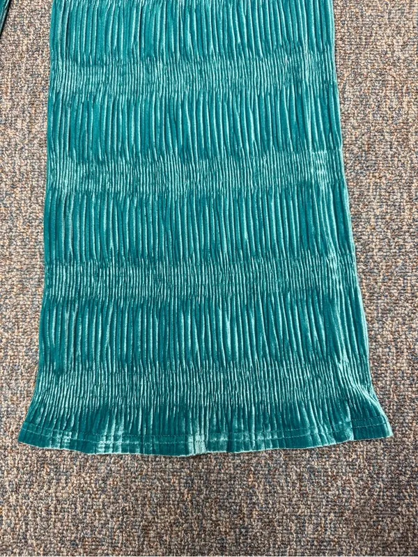 NWT BIBI Teal Crushed Velvet Plissé Wide Leg Pants Retro 70s Small - Image 4