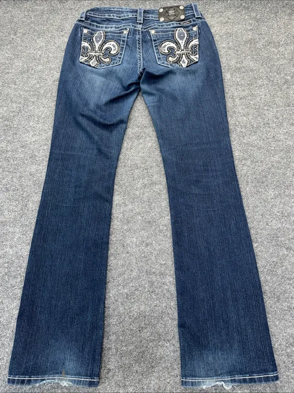 Miss Me Dark Blue Flare Jeans with Contrast Stitching - Image 2