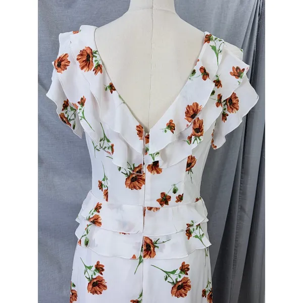 Ali & Jay White Orange Floral Ruffle‎ Peplum Maxi Dress M Wedding Guest Summer - Image 12