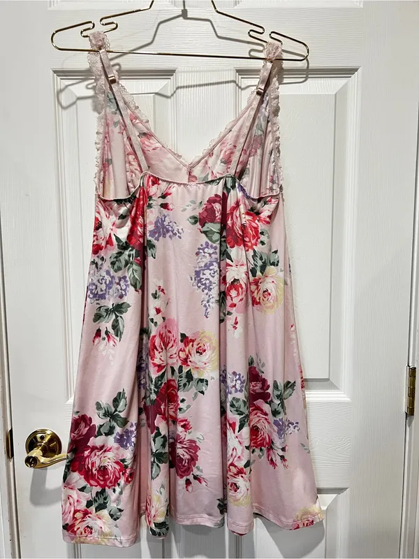 Flora Nikrooz Chemise Slip Nightgown Pajama Dress Size XL Pink Floral Lace - Image 5
