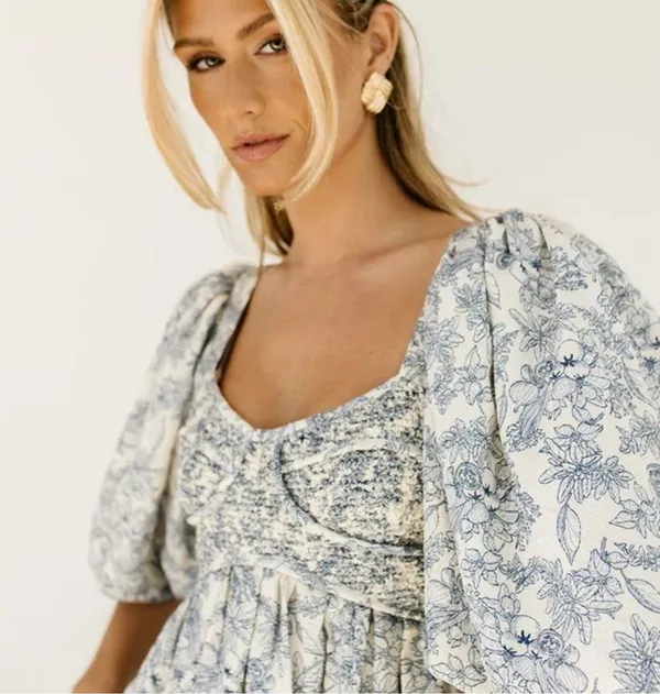 Zoco Blue Gala Blue Ivory Floral Midi Dress - Image 3