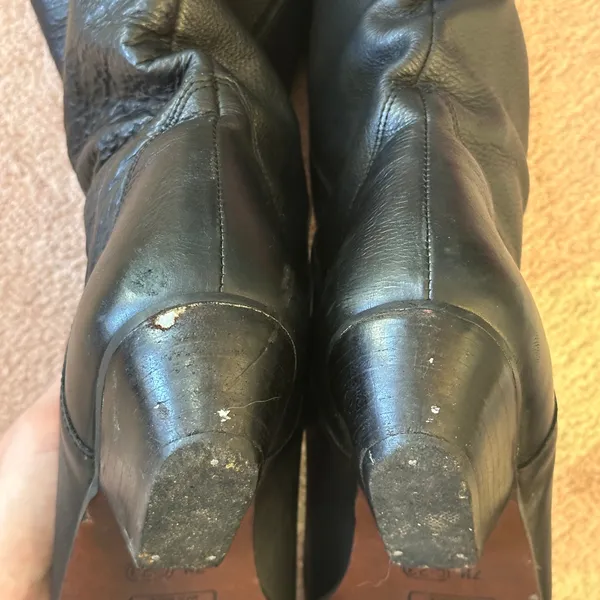 VTG‎ Bootalinos Black Leather Western Boots Mid-Calf Cowboy Riding Style Retro - Image 7