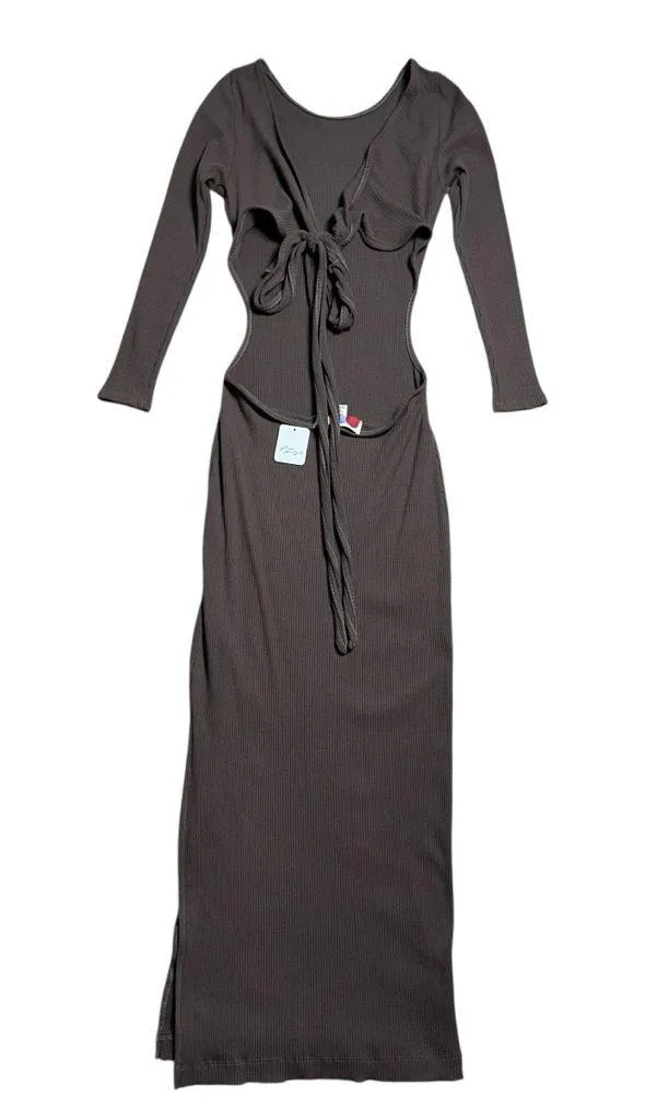 Free People Beach Brown Last Minute Ribbed Midi Dress Womens M - Image 8