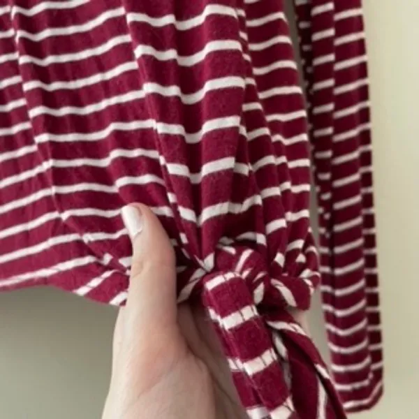 M-‎ Olivia Rae Red and White Striped Soft Long Sleeved Women's Top Knot Decor - Image 4