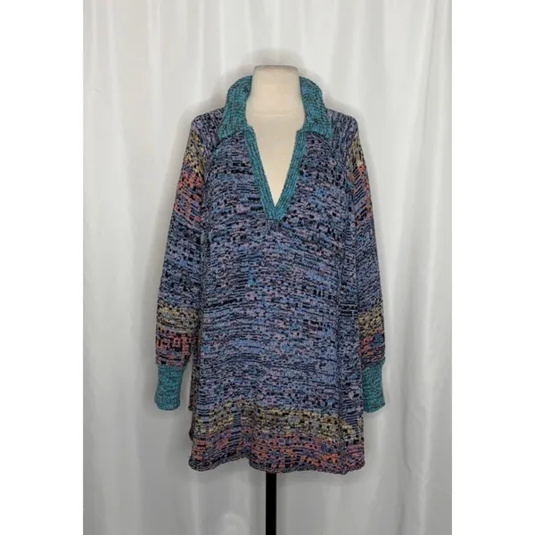 FREE PEOPLE‎ Seasons Of Sun Mini Collared Pullover Knit Sweater Dress Small - Image 2