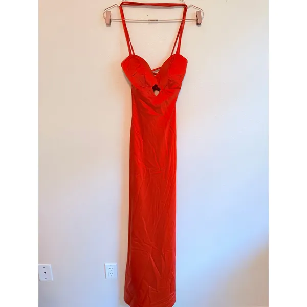 Seni & Cade Maxi Dress Women Small Tomato Red Satin Lace Up Back Gown 24S7EX3ATP - Image 9