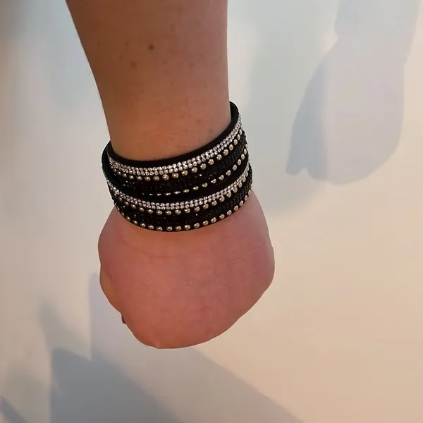 Punk Rock Rhinestone Black Wrap Bracelet Black - Image 2