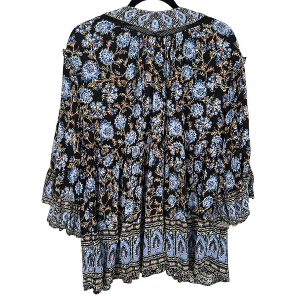Free People Moonlight Dance Floral Bell Sleeve Boho Tunic Top Blue Size‎ Small - Image 5