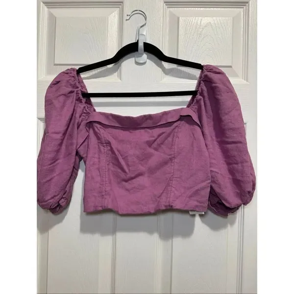 Abercrombie & fitch linen blend puff sleeve crop top Medium - Image 2