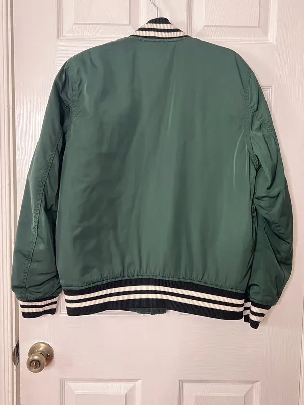 Abercrombie & Fitch Mens M Green Varsity Bomber Jacket Ribbed Collar Zip Up - Image 2