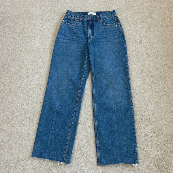Abercrombie & Fitch The Loose High Rise Jeans Raw Hem Relaxed Baggy Size 27/4 - Image 2