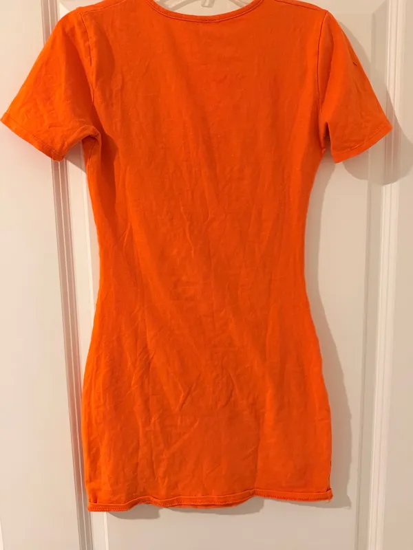 Orange V-Neck Mini Dress with Black Dragon Graphic - Image 4