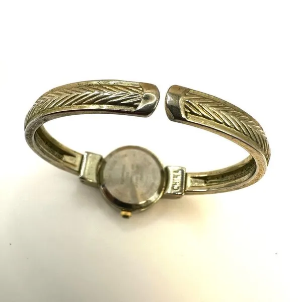 Vintage gold tone bracelet watch abalone face - Image 2