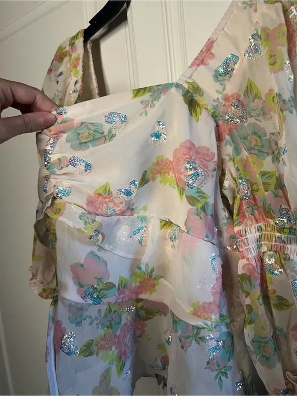 For Love & Lemons Paradis Floral Sequin Ruffle Blouse - Image 8
