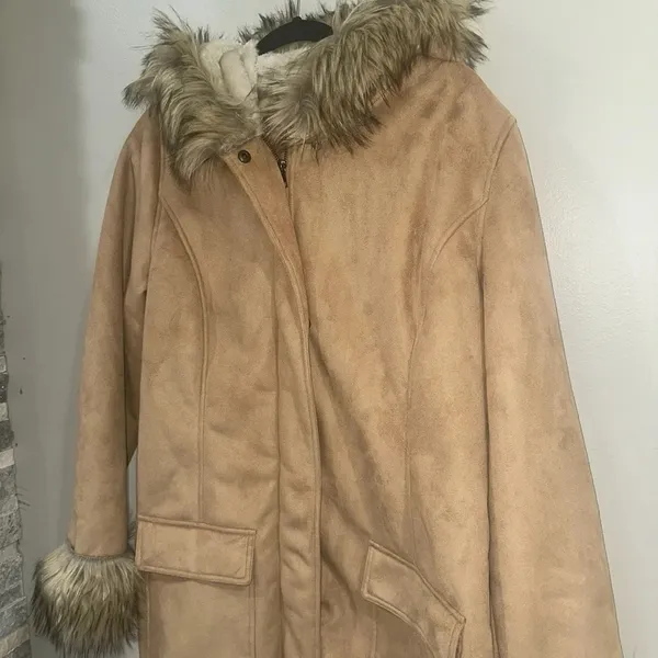 Vintage KC Collections Women’s XL‎ Beige Faux Fur Hooded Jacket Coat - Image 2