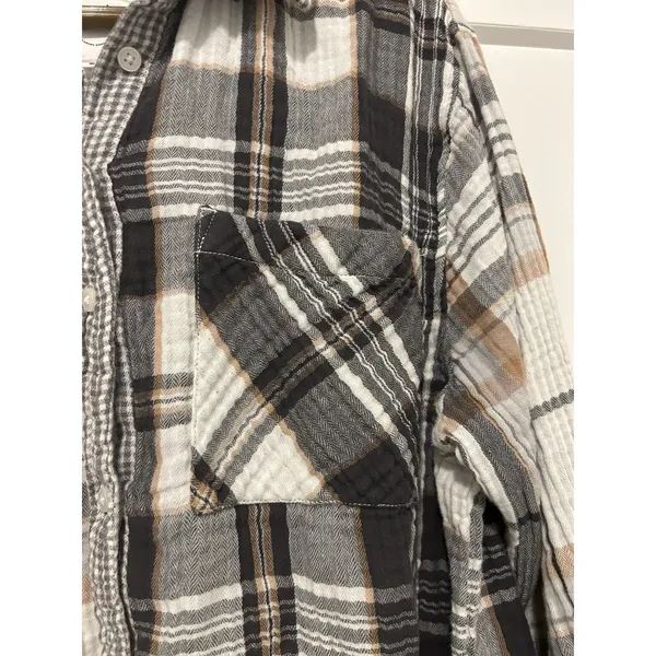 Aerie Long Sleeve Button Up Shirt Womens Size Large Brown Plaid Gauze Cotton - Image 3