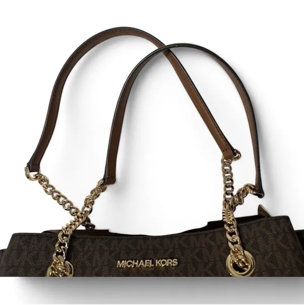 Michael Kors Teagen Large Logo Shoulder Bag Brown MK Monogram EUC purse handbag - Image 9