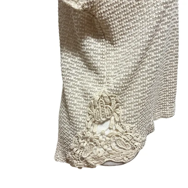 American Eagle Short Sleeve Sweater Cream Crochet Lace Boho Coastal Casual Small - Image 3