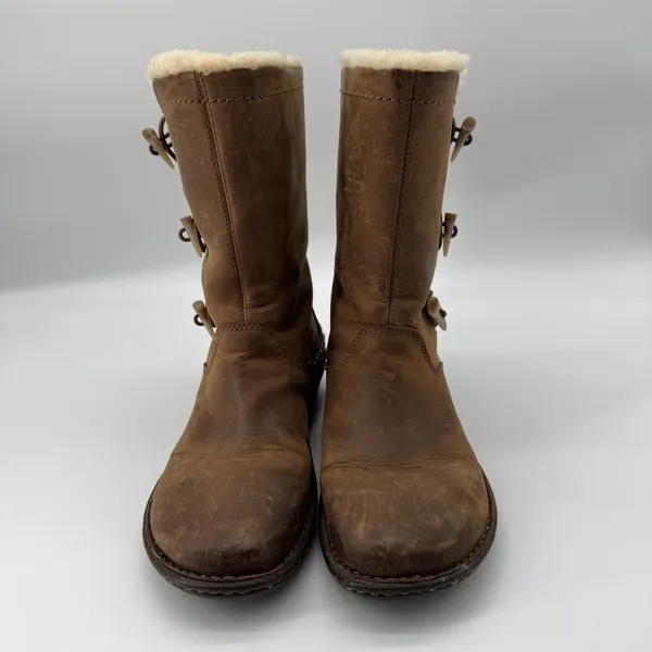 UGG Kona Leather Shearling Boots 9 Brown Tan Suede Toggle 5156 Winter Aspen Cozy - Image 2