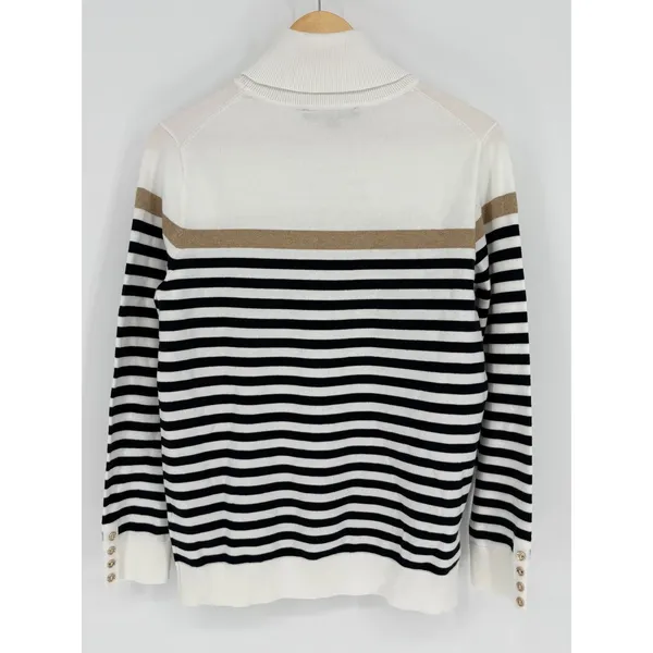 Tommy Hilfiger Turtleneck Sweater Large Striped Metallic White Gold Coastal Prep - Image 5