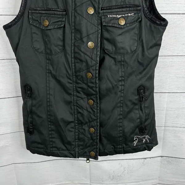 Horseware Ireland Womens size XS Waxed Canvas Leather Trim Quilted Barn Vest - Image 4