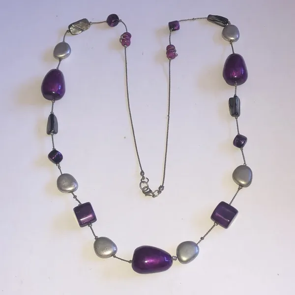 Purple and Silver Tone Beaded Boho Necklace - Image 6