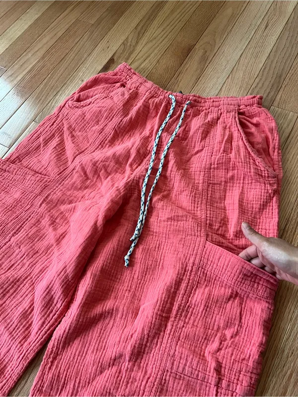 100% Gauze Cotton Pink Wide Leg Pants Small Coastal Resort Vacation Summer Beach - Image 2