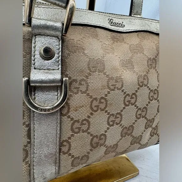GUCCI Silver Trim Canvas Tote Bag - Image 5