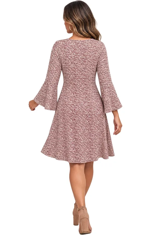 MAEVE Women’s Size L Textured Tweed V-Neck Bell Sleeve A-Line Dress - Image 2