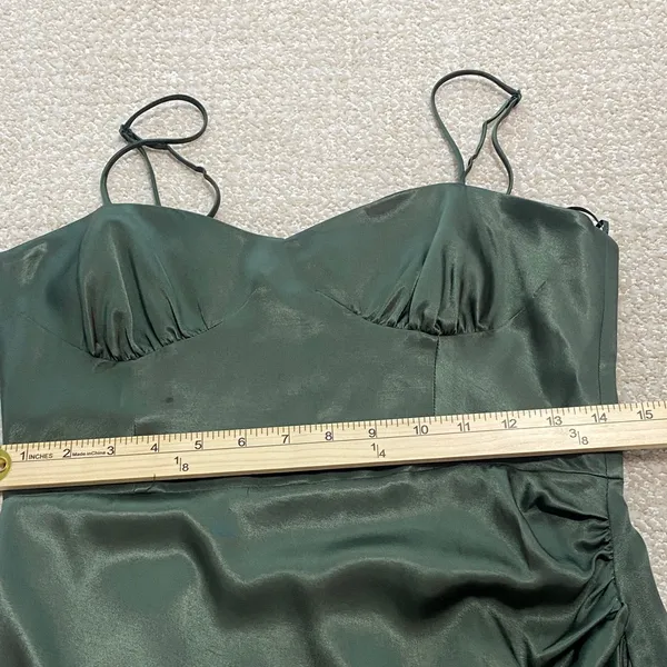 Zara Dark Green Satin Midi Dress Size S 100% Viscosa - Image 11