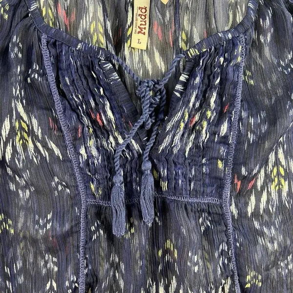 Y2K Mudd L Large Top Sheer Aztec Graphic‎ Whimsygoth Fairy Boho Grunge Women's - Image 3