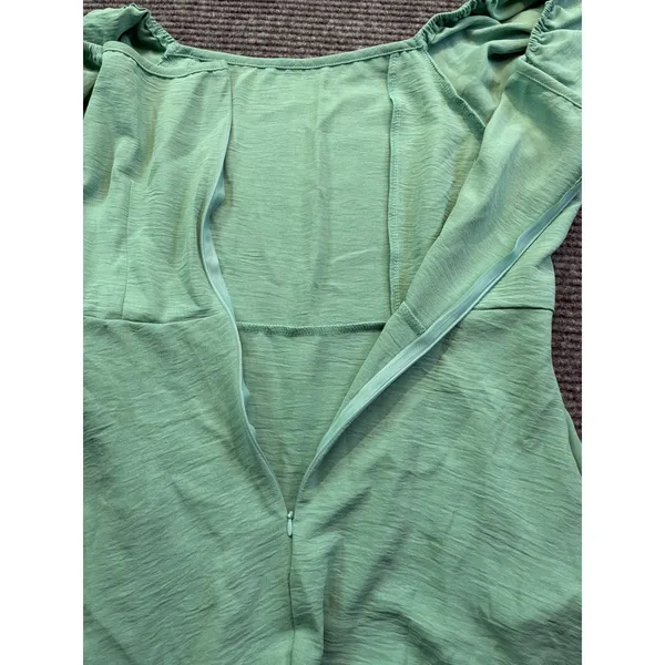 Mint Green Puff Sleeve Ruffle Mini Dress Square Neck Wrap Tie Side‎ Split Large - Image 10