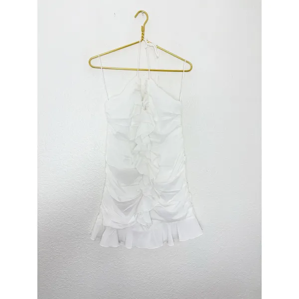 Princess Polly Eddy White Ruffle Mini Dress Size 10 Halter Chiffon Bridal Sexy - Image 4
