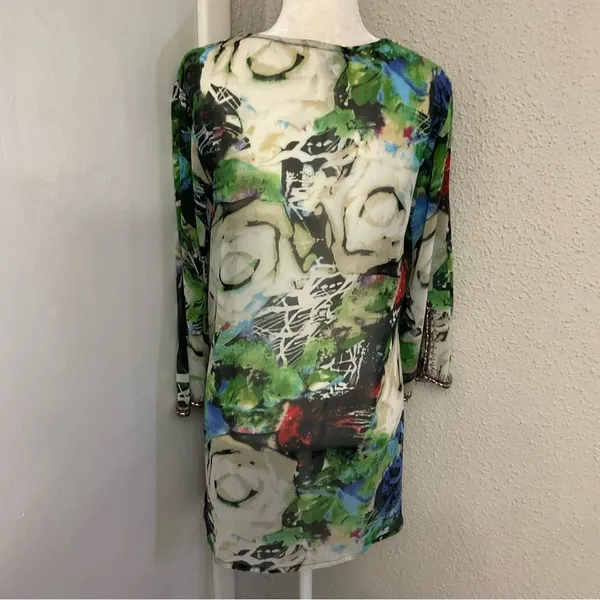 Solitaire Ravi Khosla Embellished V-Neck Caftan Swim Beach Coverup M Boho Print - Image 4