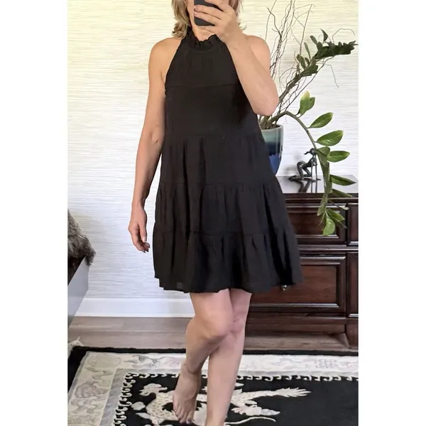 Entro Black Tiered Halter Dress Ruffle Neck Size S - Image 6