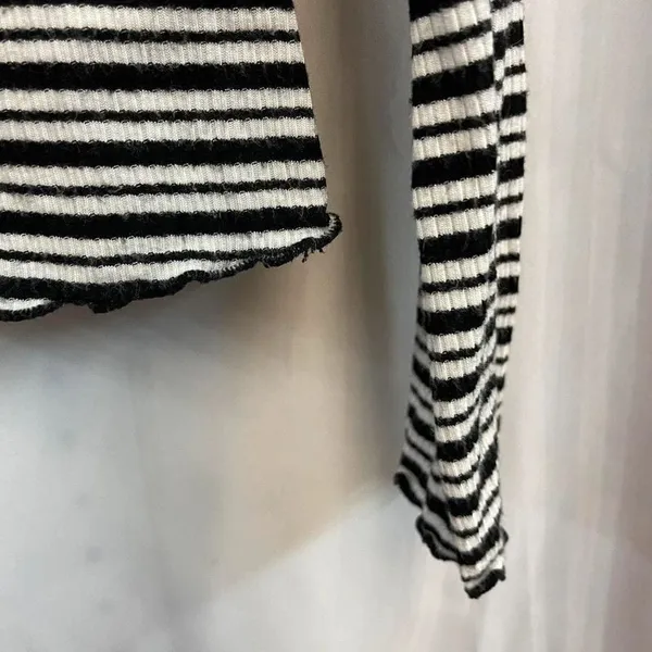 Butter Mom Goth Alternative Rebellious One black white striped long sleeve top S - Image 3