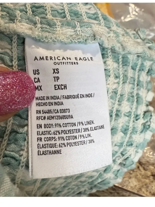 American Eagle Outfitters Mint Gingham Smocked Crop Top - Image 6