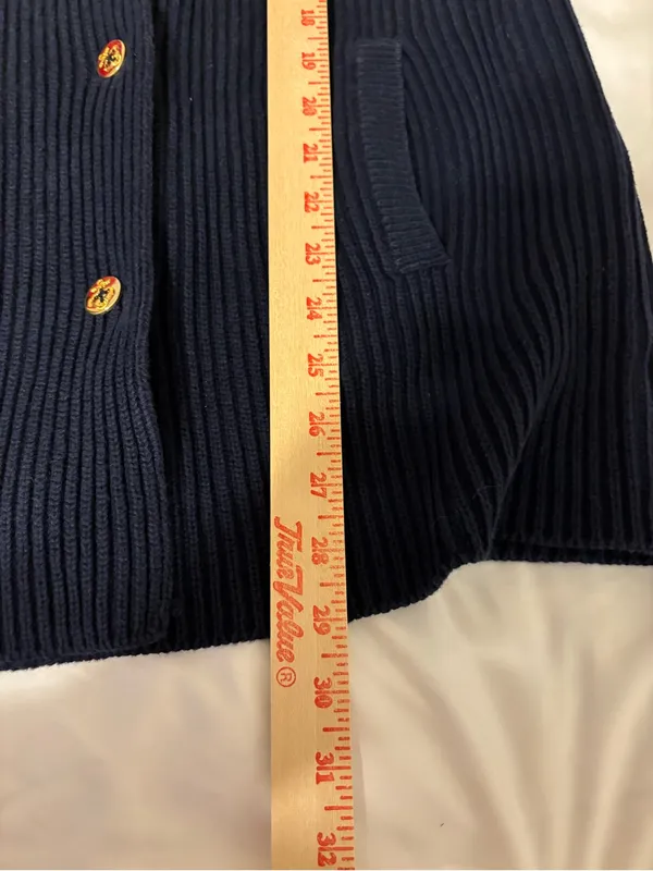 Lauren Ralph Lauren Navy Ribbed Cotton Double Breasted Cardigan M - Image 4
