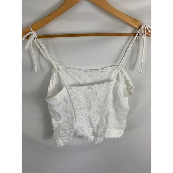 H&M White Tie Sleeve 100% Linen Crop Tank Size Medium - Image 2